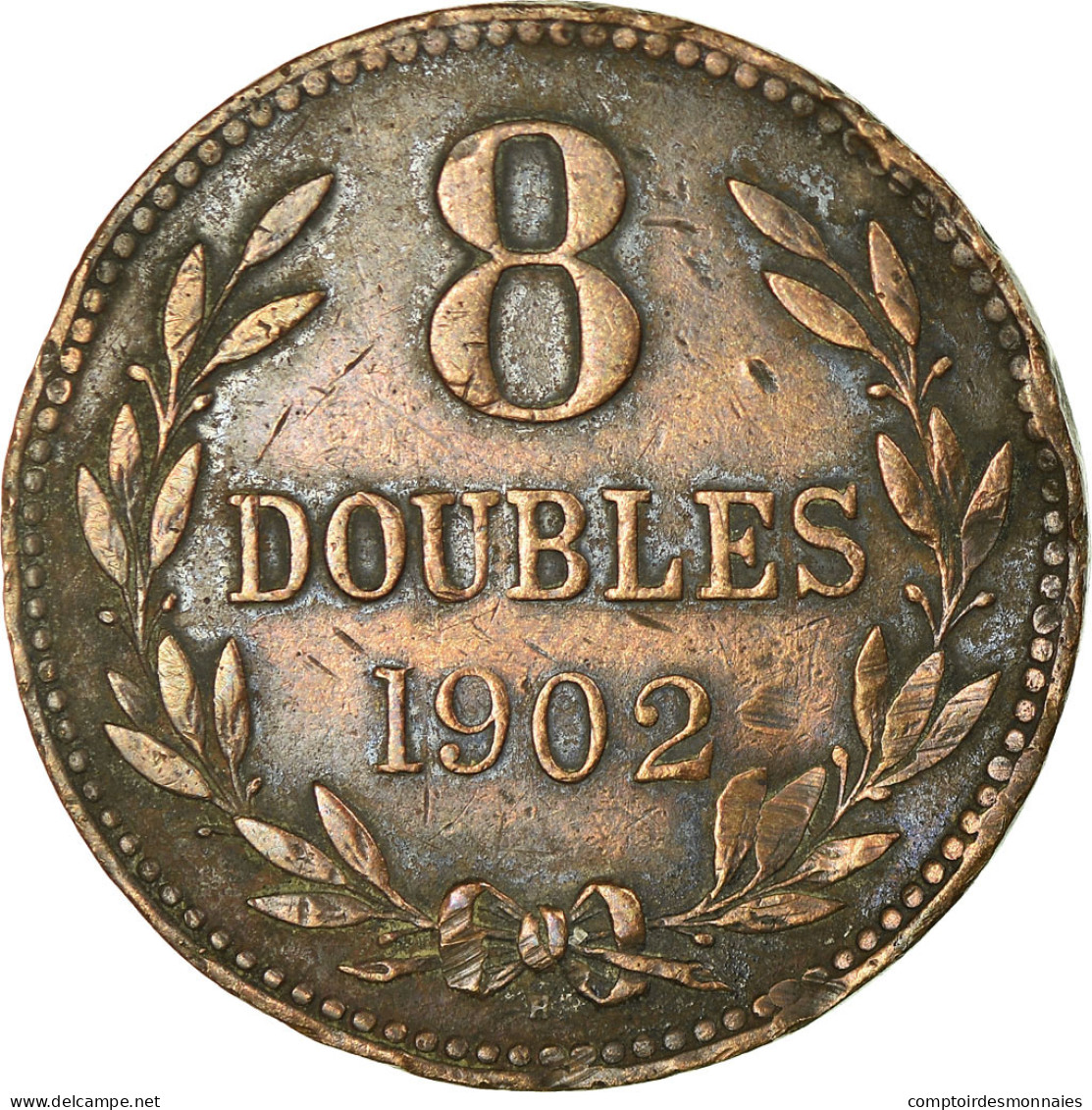 Monnaie, Guernsey, 8 Doubles, 1902, Heaton, Birmingham, TB, Bronze, KM:7 - Guernsey