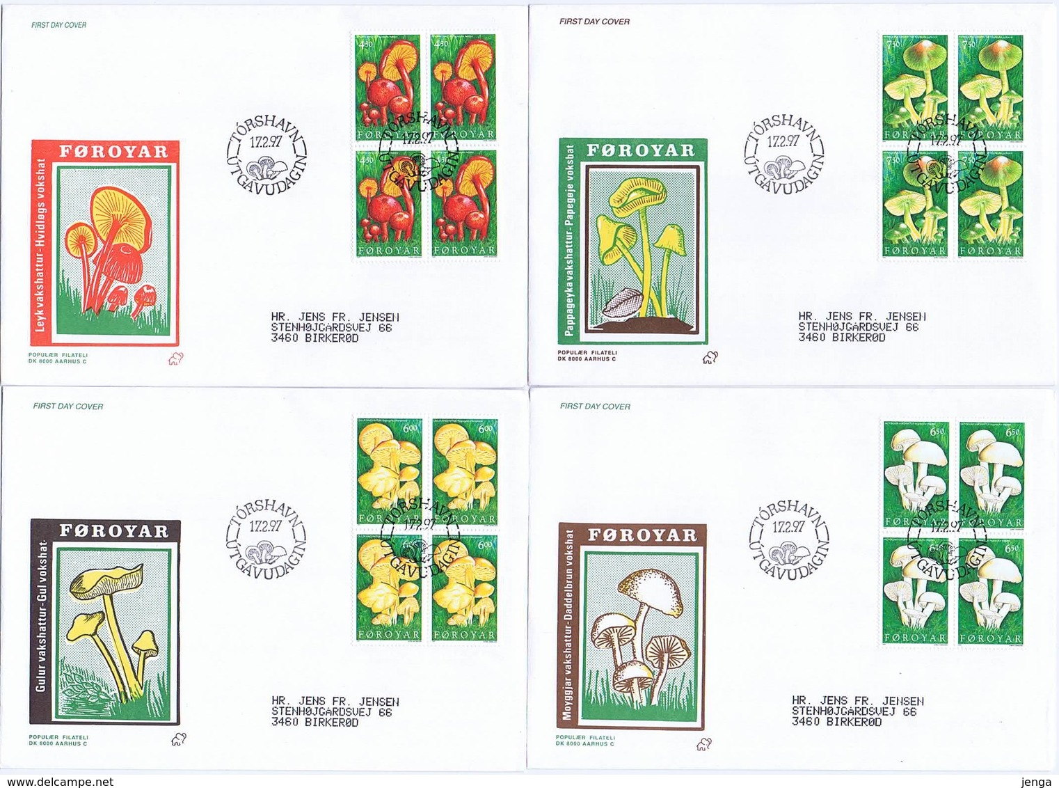 Faroe Islands; 1997 Mushrooms.  Set Of 4 In Block Of 4 On FDC (Populær Filateli). - Champignons