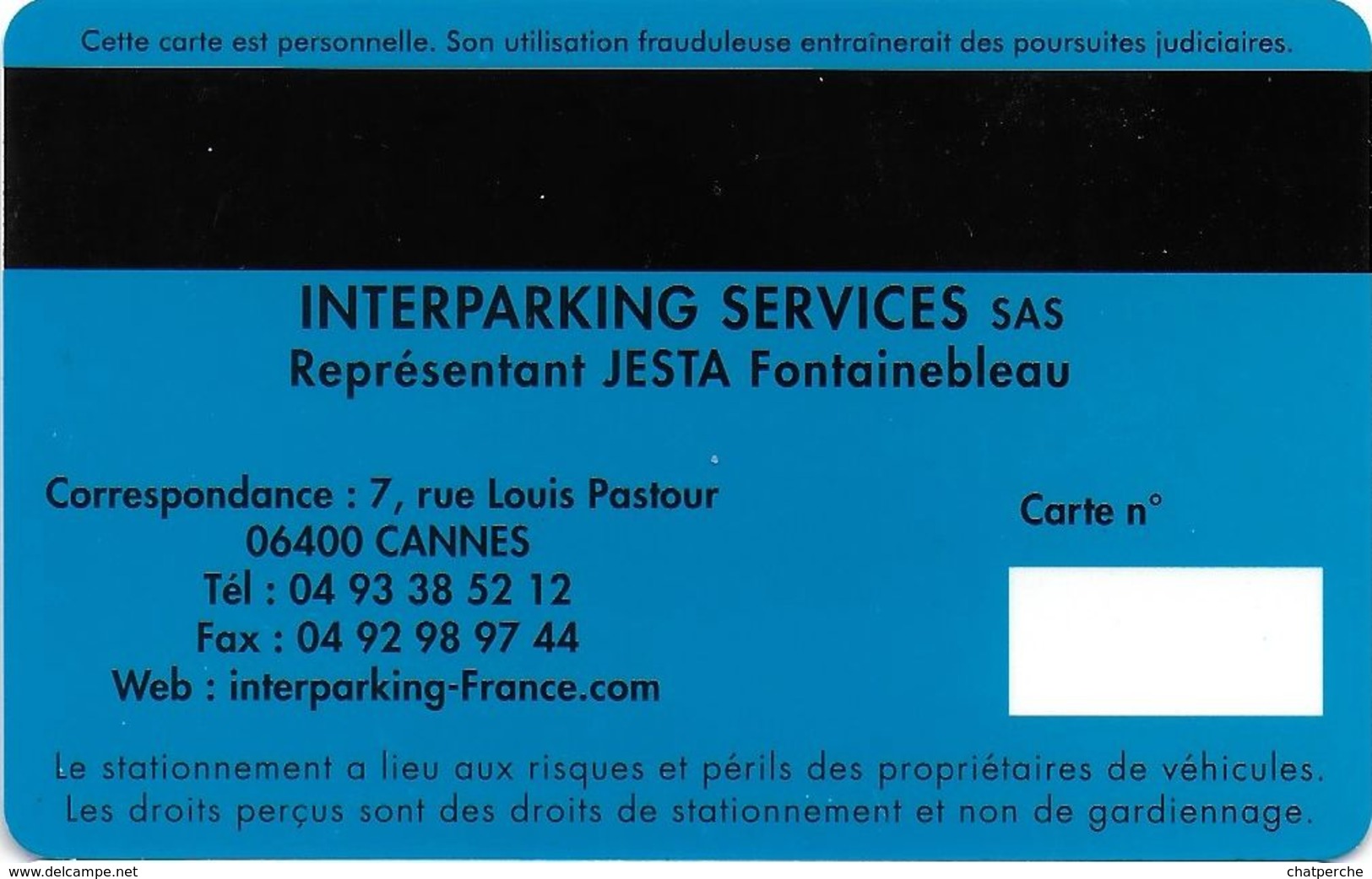 CARTE DE STATIONNEMENT BANDE MAGNÉTIQUE VILLE DE CANNES 06 ALPES-MARITIMES PARKING PALAIS STÉPHANIE - Scontrini Di Parcheggio