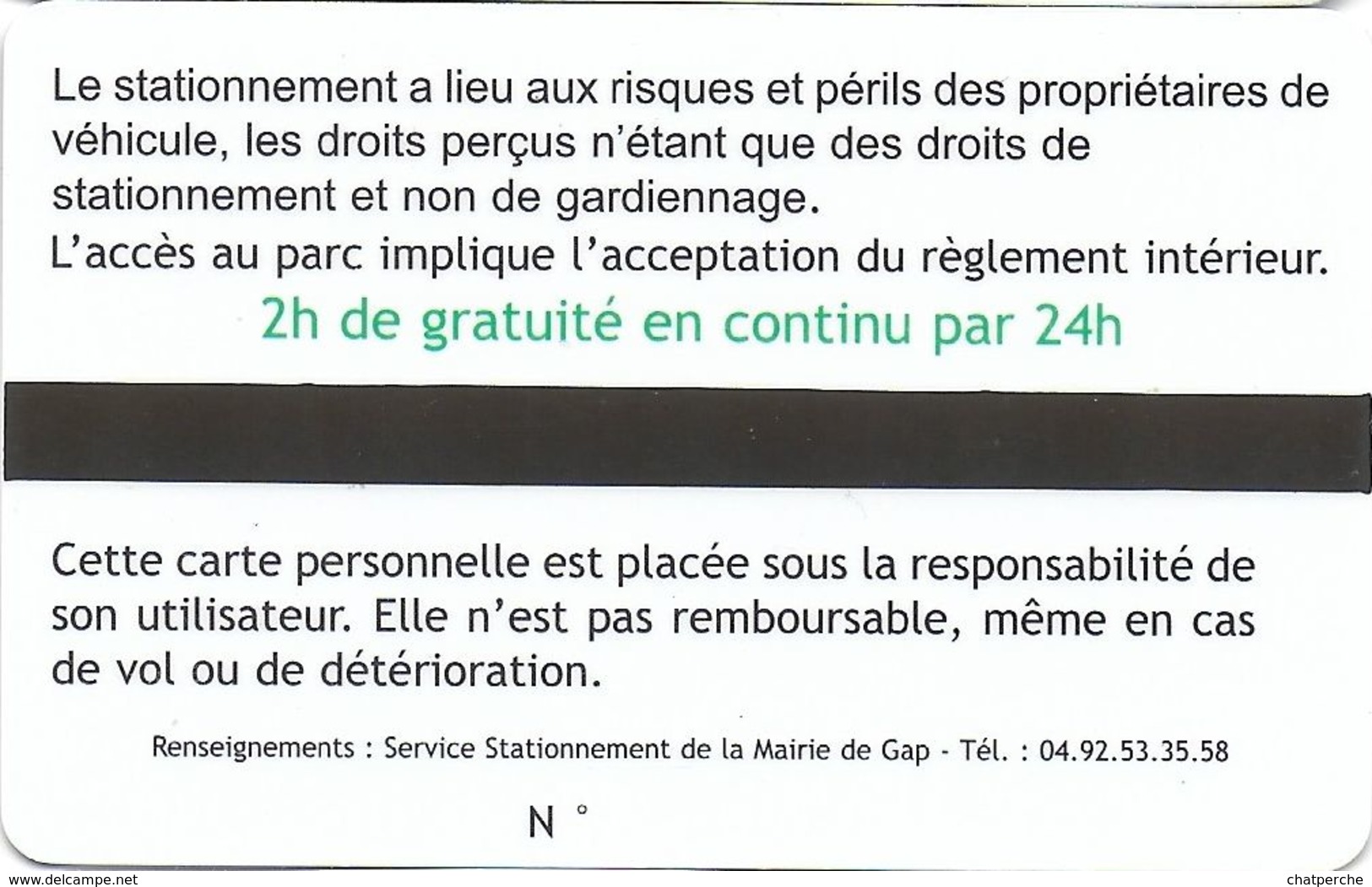 CARTE DE STATIONNEMENT BANDE MAGNÉTIQUE VILLE DE GAP  05 HAUTES-ALPES CŒUR DE VILLE - Scontrini Di Parcheggio