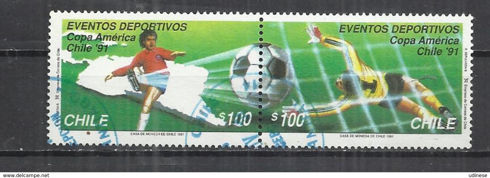 CHILE 1991 - AMERICAN FOOTBALL CUP - CPL. SET - SE-TENANT - POSTALLY USED OBLITERE GESTEMPELT USADO - Coupe D'Amérique Du Sud Des Nations