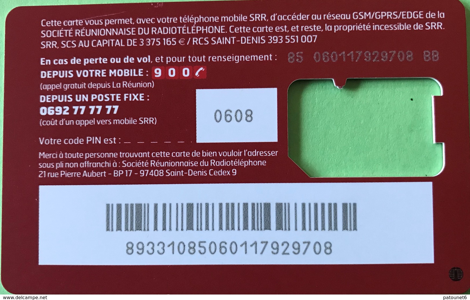 REUNION  -  Carte SIM 250 - La Carte  -  Coque Sans Puce - Riunione