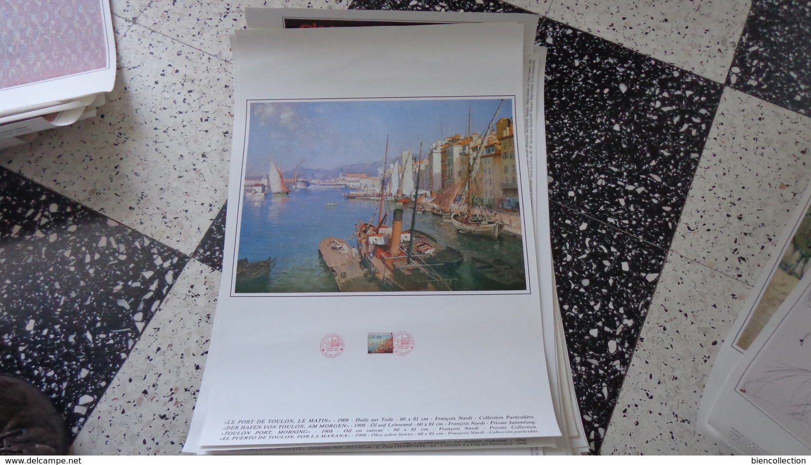 Affiche 43 Cm X 61 Cm Reproduction  D'un Tableau De François Nardi "le Port De Toulon" Avec Le Timbre - 1980-1989