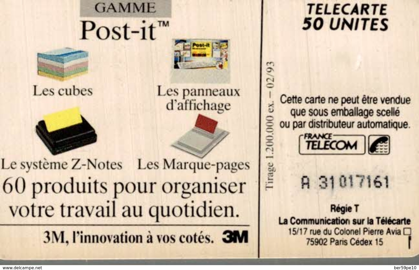 TELECARTE 50 UNITES  POST-IT - 1993