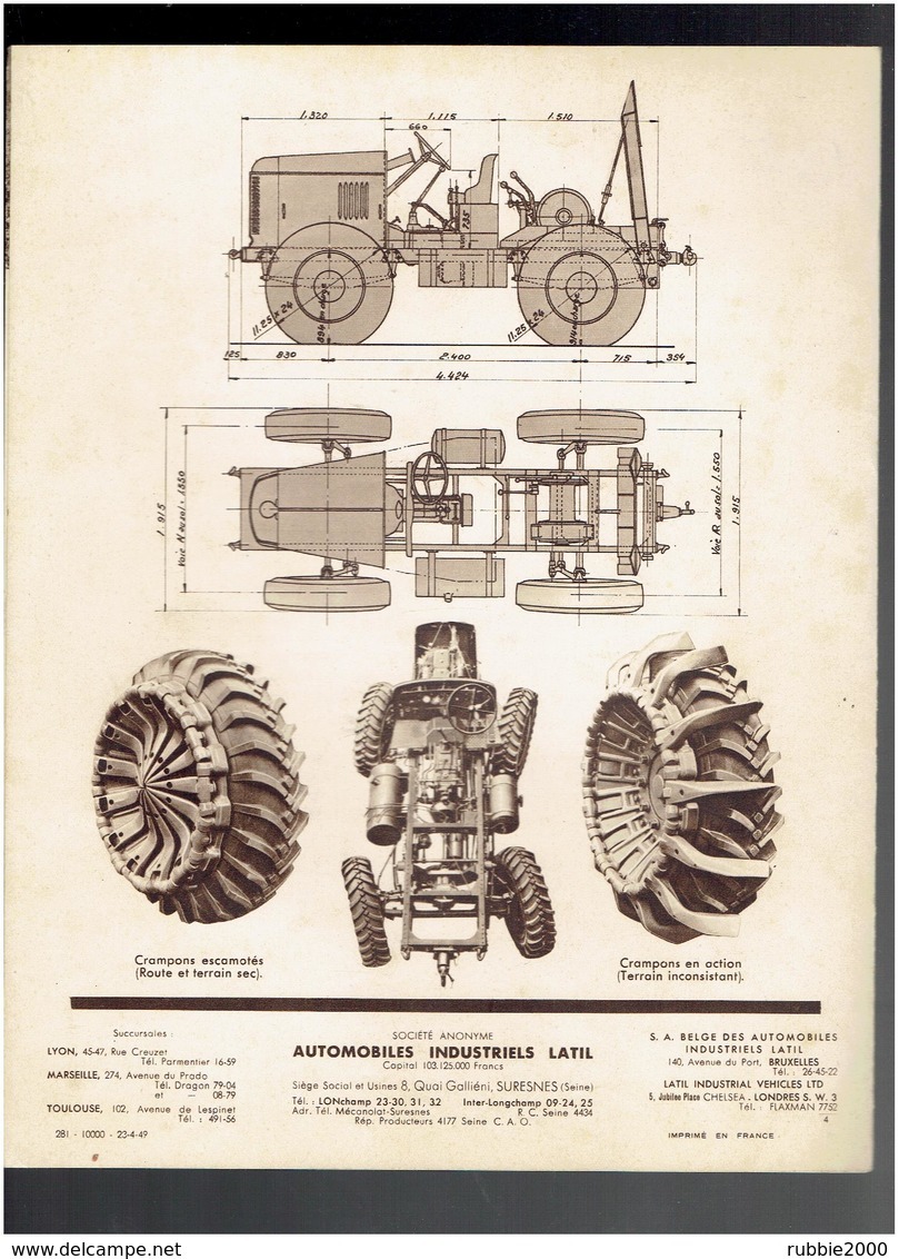 LATIL TRACTEUR TYPE H 14 TL10 AUTOMOBILES INDUSTRIELS LATIL USINE 8 QUAI GALLIENI A SURESNES - Tracteurs