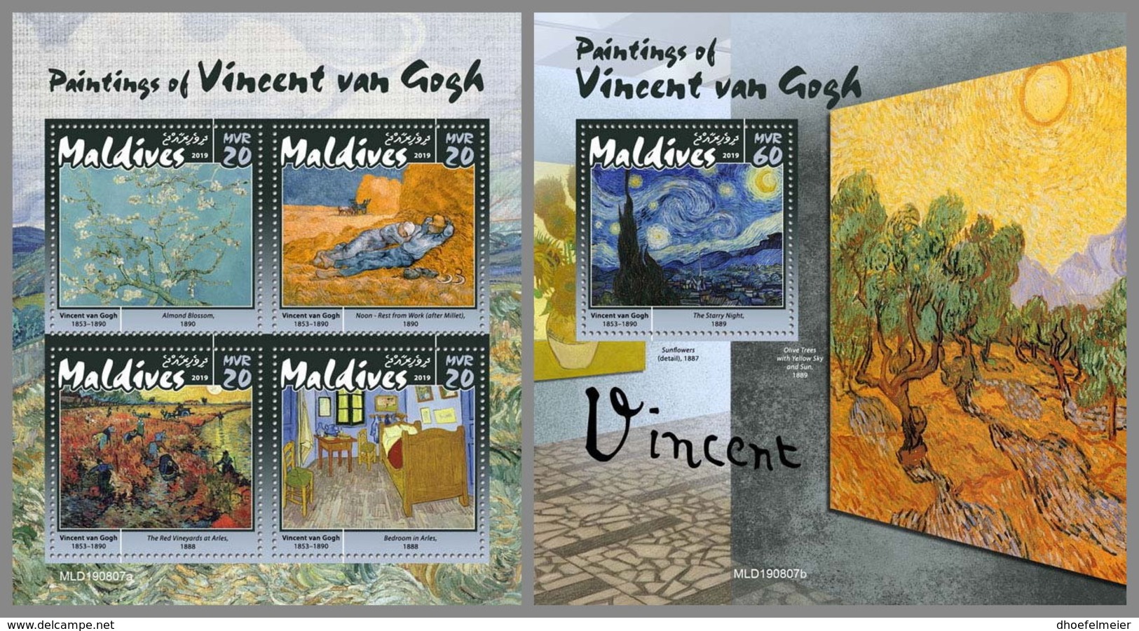 MALDIVES 2019 MNH Vincent Van Gogh Paintings Gemälde Peintures M/S+S/S - OFFICIAL ISSUE - DH2002 - Autres & Non Classés