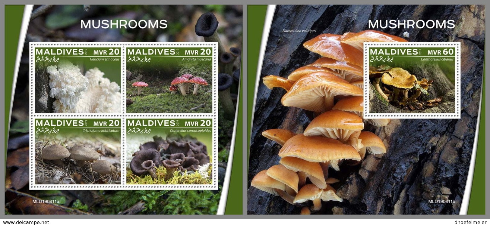 MALDIVES 2019 MNH Mushrooms Pilze Champignons M/S+S/S - OFFICIAL ISSUE - DH2002 - Funghi