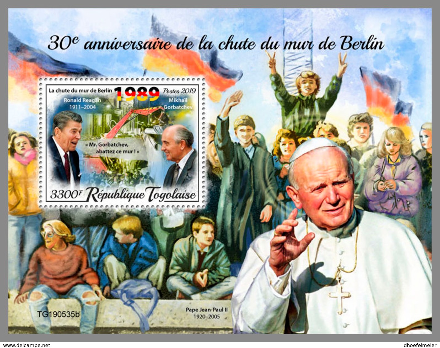 TOGO 2019 MNH Ronald Reagan Mikhail Gorbachev Pope John-Paul II. Fall Of Berlin Wall S/S - OFFICIAL ISSUE - DH2002 - Otros & Sin Clasificación