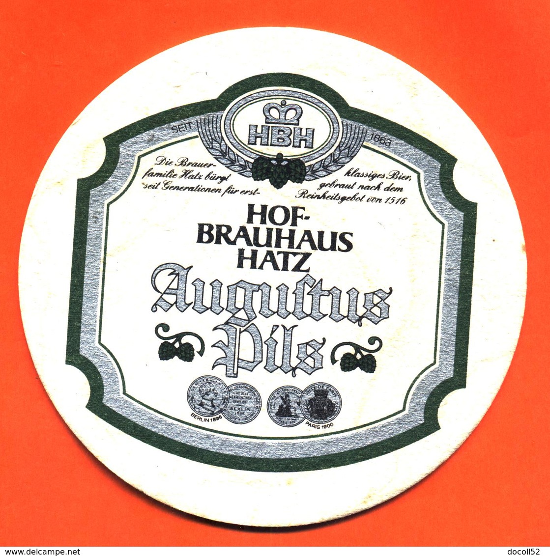 Sous Bock - Coaster Bière Hof Brauhaus Hatz Auguftus Pils Bière D'allemagne - Beer Mats