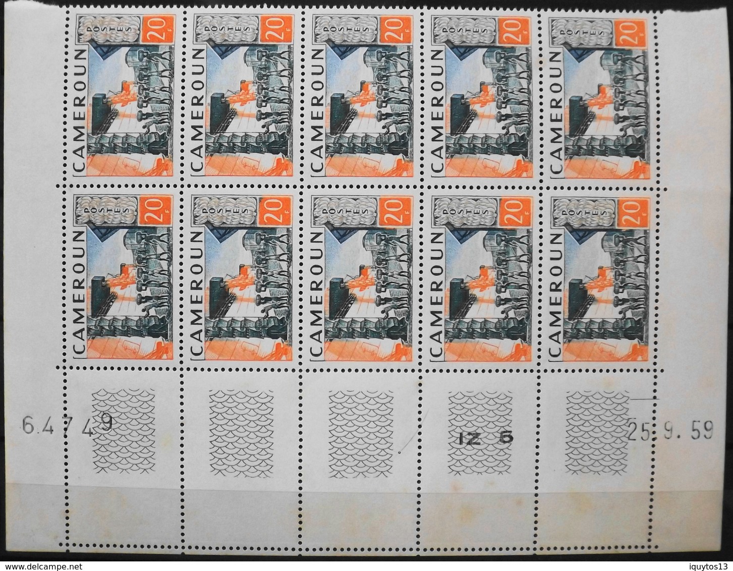 France (ex-colonies & Protectorats) > Cameroun (1915-1959) > 1959 - N° 308 En Bloc De 10 Timbres Daté 25.9.59 - Neuf** - Neufs