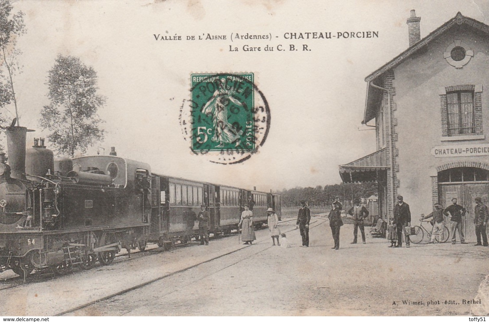 CPA:TRAIN EN GARE DU C.B.R. CHATEAU PORCIEN (51)..ÉCRITE - Chateau Porcien