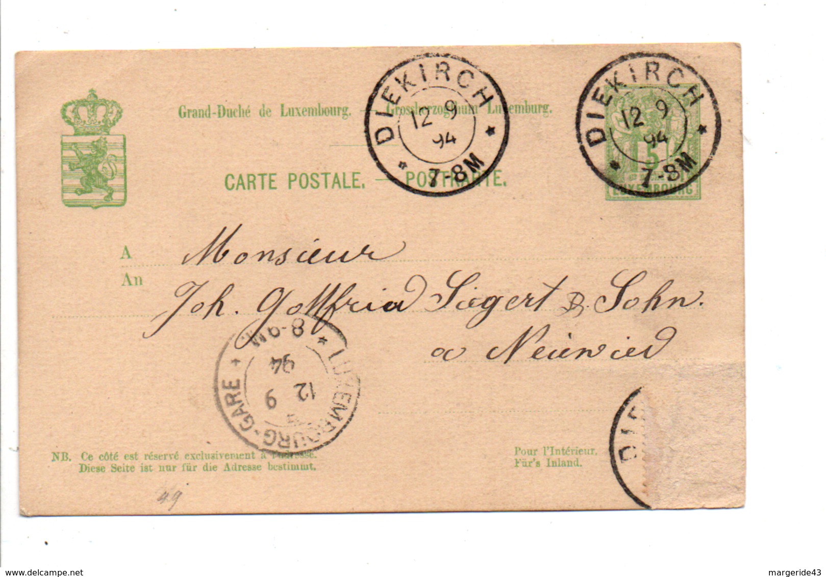 LUXEMBOURG ENTIER DE DIEKIRCH 1894 - Maschinenstempel (EMA)