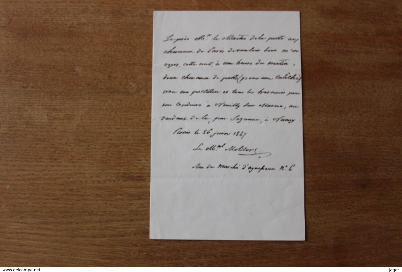 Lettre Autographe Maréchal  Molitor  1847 - Historische Dokumente