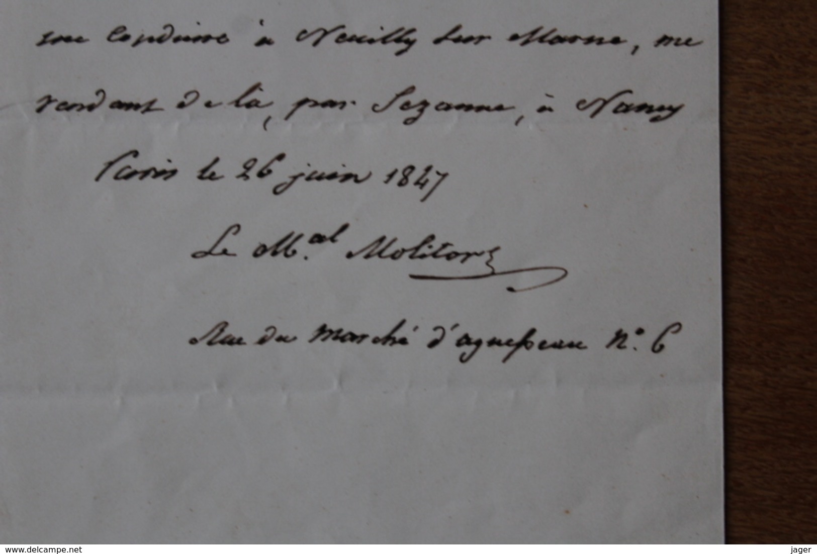 Lettre Autographe Maréchal  Molitor  1847 - Documents Historiques
