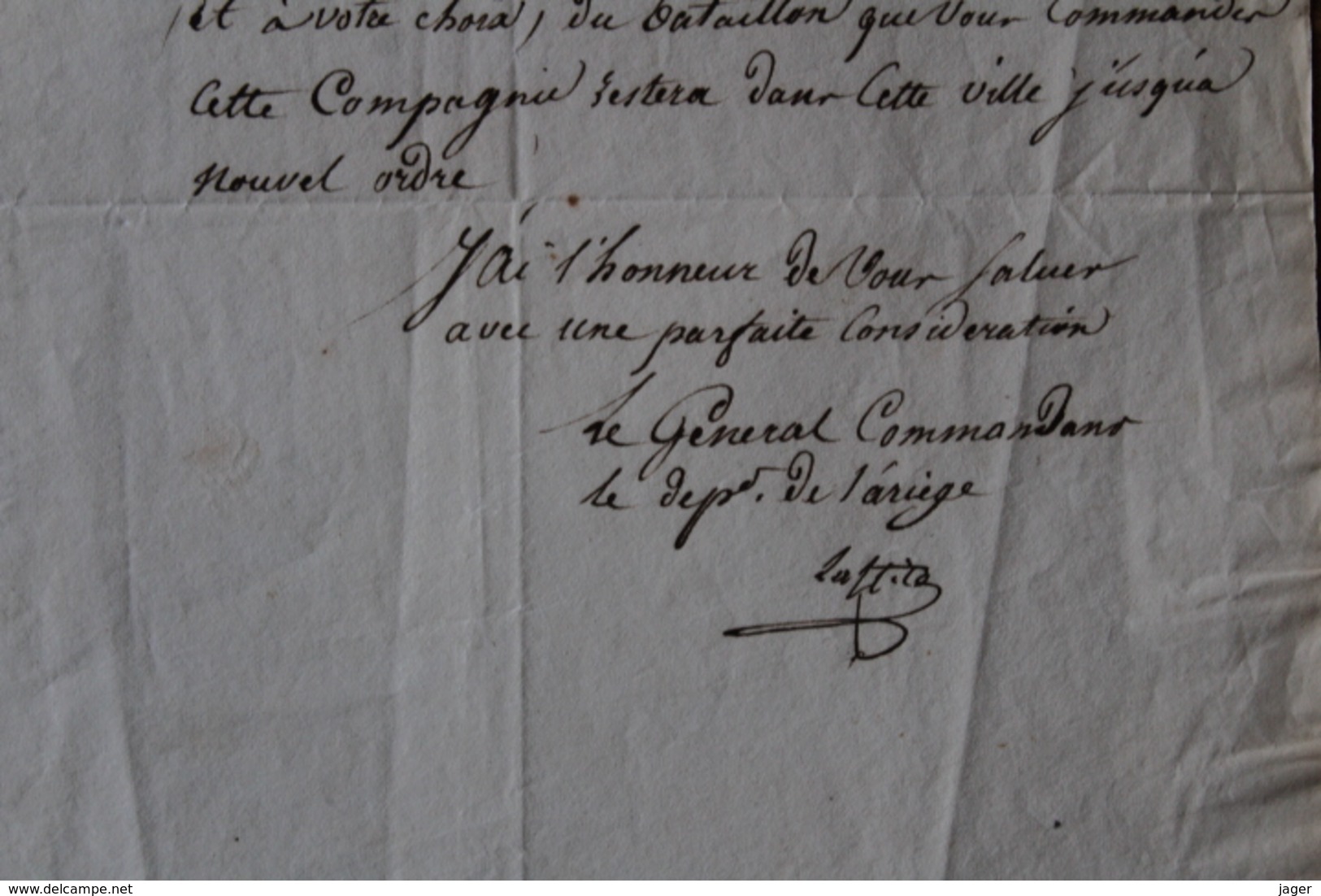 Lettre Autographe Général Laffite   Général Commandant Le Département De L'Ariège  1830 - Documents Historiques