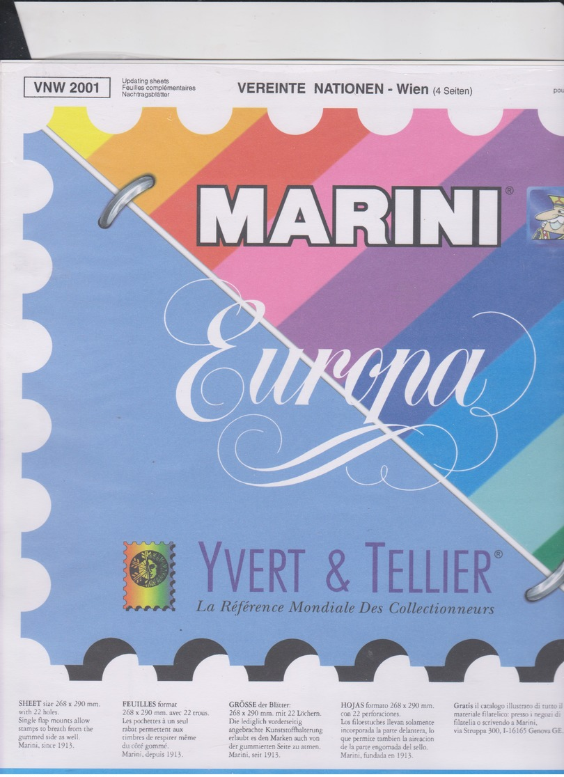 ONU VIENNE 19 Feuilles Préimprimées à Bandes Yvert Et Tellier  MARINI 22 Anneaux - Années 1998 1999 2001 2002 2003 - A Bandes