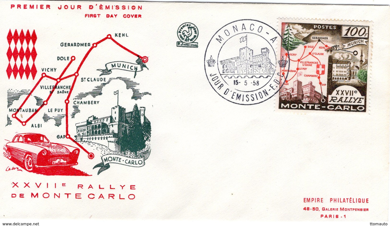 XXVIIe Rallye Monte-Carlo    - Monaco 1v FDC Envelope Premier Jour - Cars