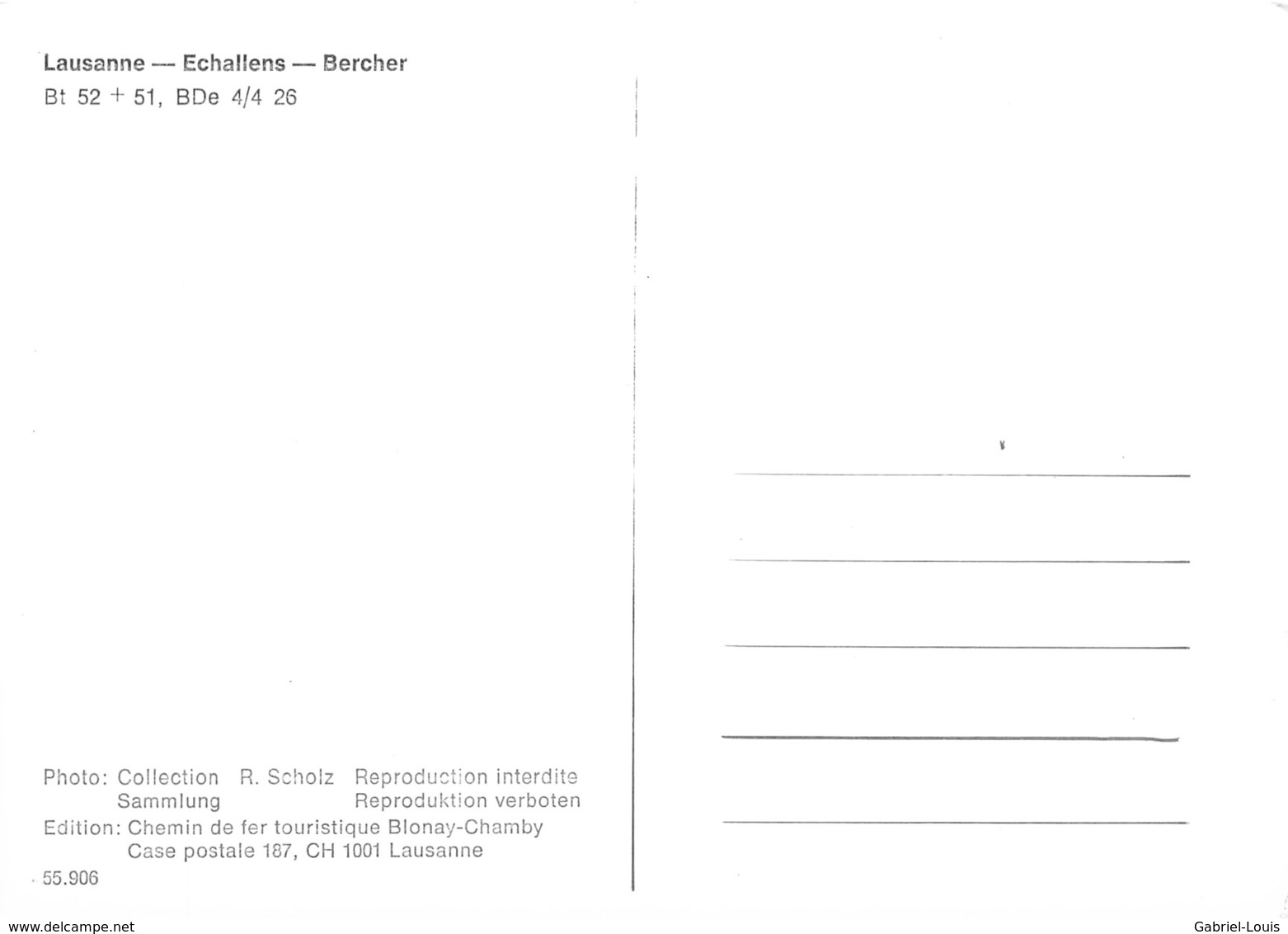 Reproduction: Lausanne - Echallens - Bercher - Bt 52 + 51 BDe 4/4 26 (15 X 10 Cm) - Bercher