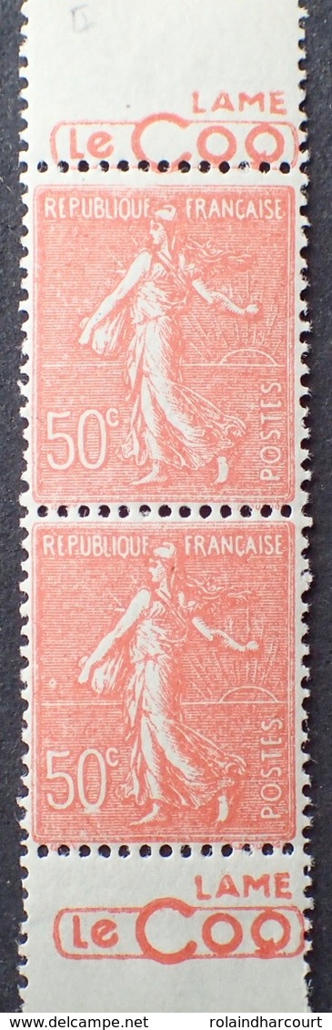 R1189/429 - 1926 - TYPE SEMEUSE FOND LIGNE - PAIRE VERTICALE - N°199 TIMBRES NEUFS** BdF " LAME / LE COQ " " - Autres & Non Classés