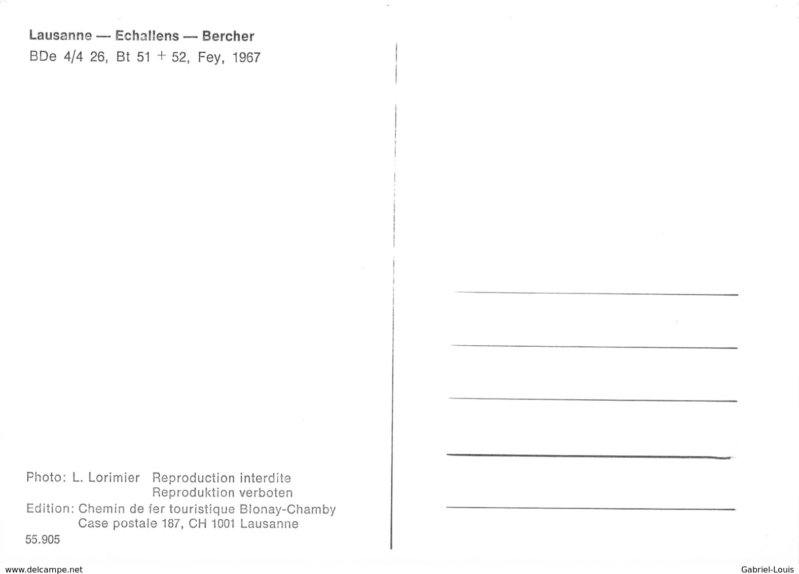 Reproduction: Lausanne - Echallens - Bercher - BDe 4/4, Bt 51+52 Fey 1967 (15 X 10 Cm) - Bercher