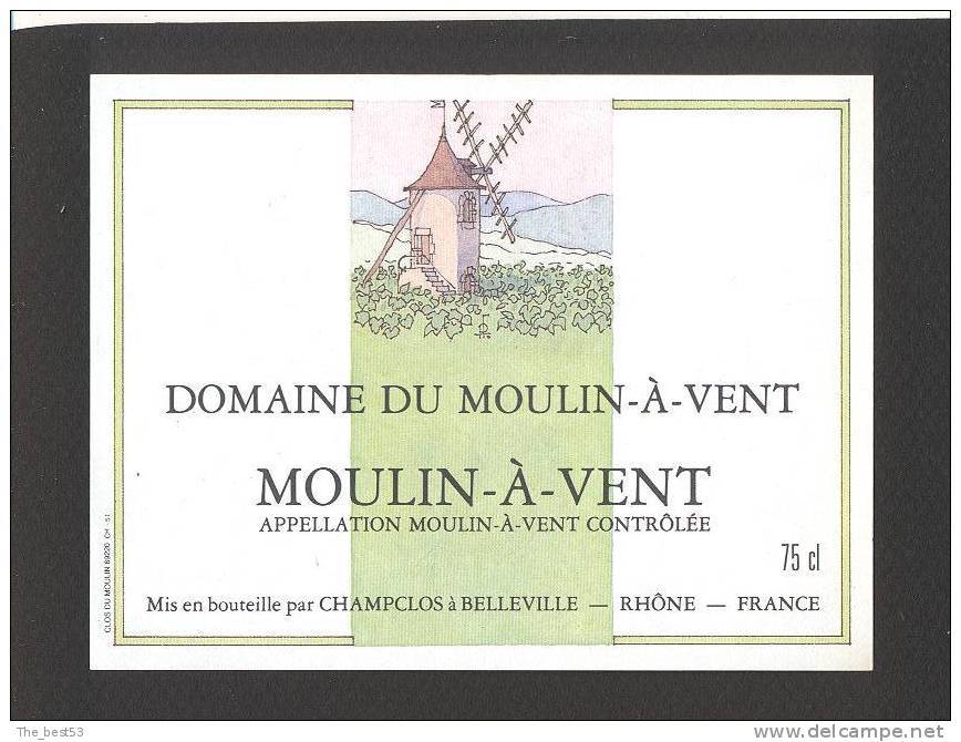 Etiquette De Vin  Moulin à Vent - Domaine Du Moulin à Vent  - Illustrateur PF ?- Ets Champclos à Belleville (69) - Molinos De Viento
