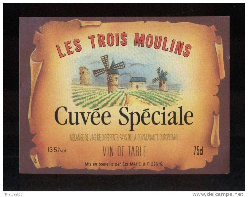 Etiquette De Vin De Table -  Les Trois Moulins - Cuvée Spéciale - Ets Mahé à 22610 - Mulini A Vento