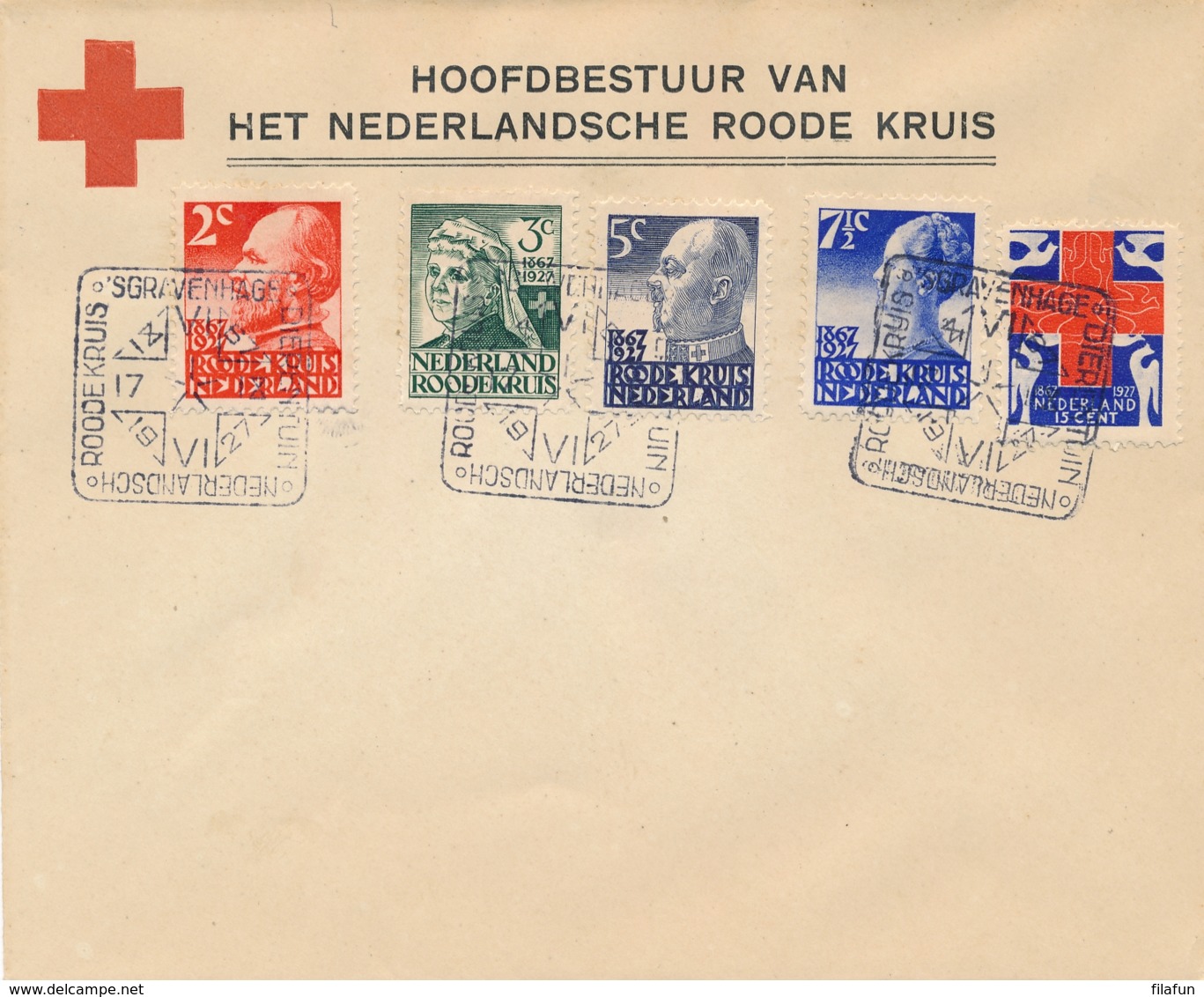 Nederland - 1927 - Red Cross - Rode Kruis Serie Met Dierentuinstempel (deels 1e Dag / FDC) Op Cover - Niet Gelopen - Lettres & Documents