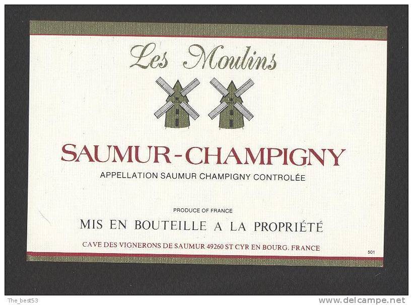 Etiquette De Vin Saumur Champigny - Les Moulins - Vignerons De Saumur à Saint Cyr En Bourg (49) - Moulin à Vent - Mulini A Vento