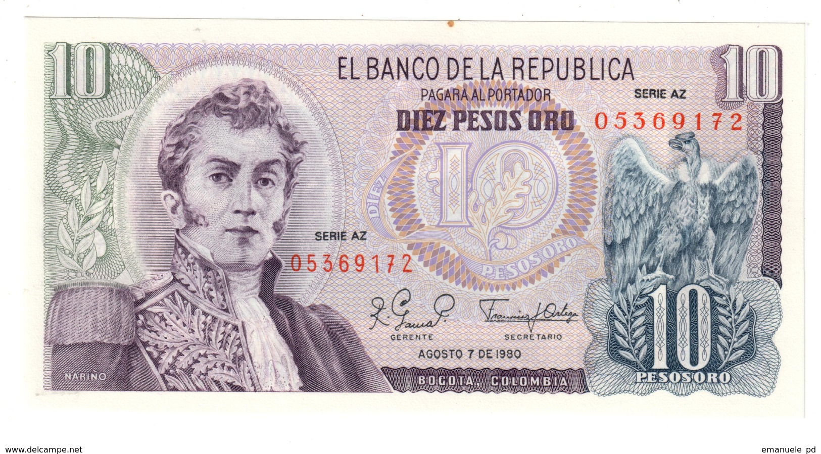 COLOMBIA	10	PESOS	07/08/1980	P407	UNC-			.CV. - Kolumbien