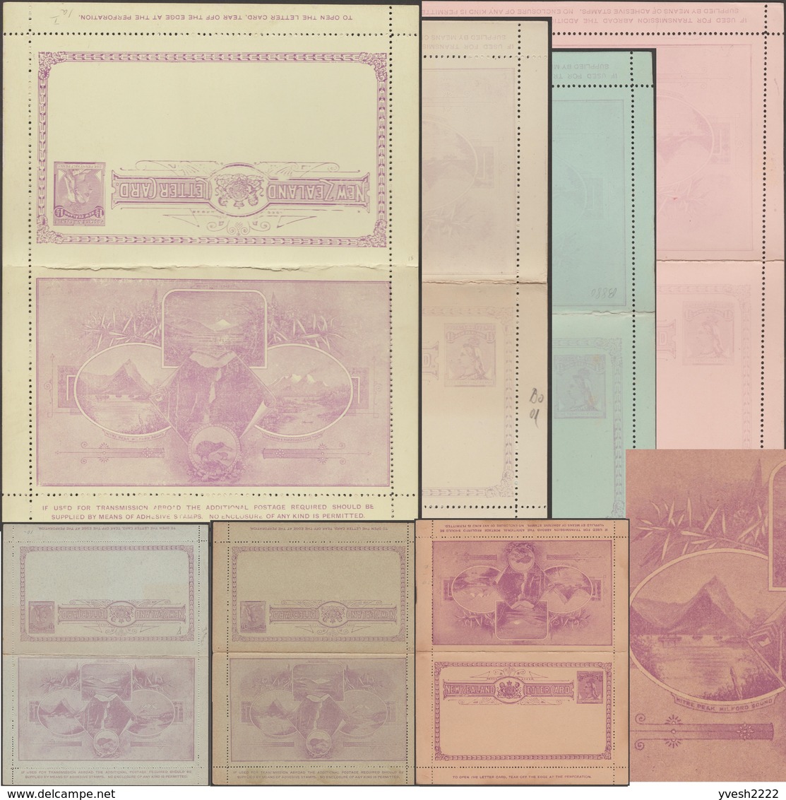 Nouvelle-Zélande 1895. 7 Entiers Postaux, Cartes-lettres, Montagnes Et Kiwis - Kiwi