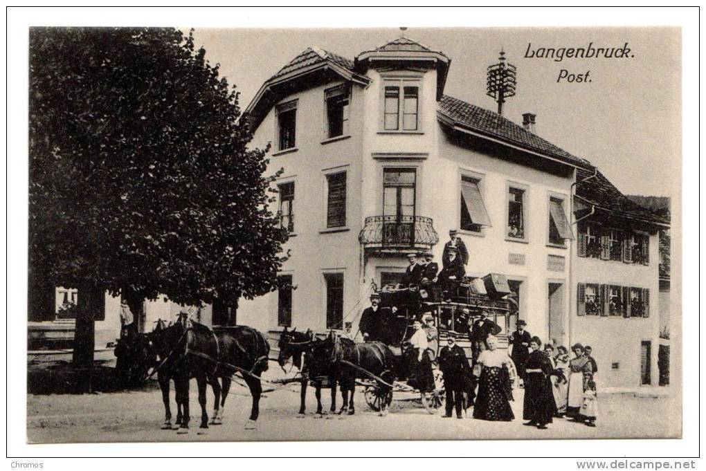 Ansichtskarte, Carte Postale De La Suisse (ct. BL): Langenbruck, Post (bureau De Poste) Und Kutsche (coche), Diligences - Langenbruck