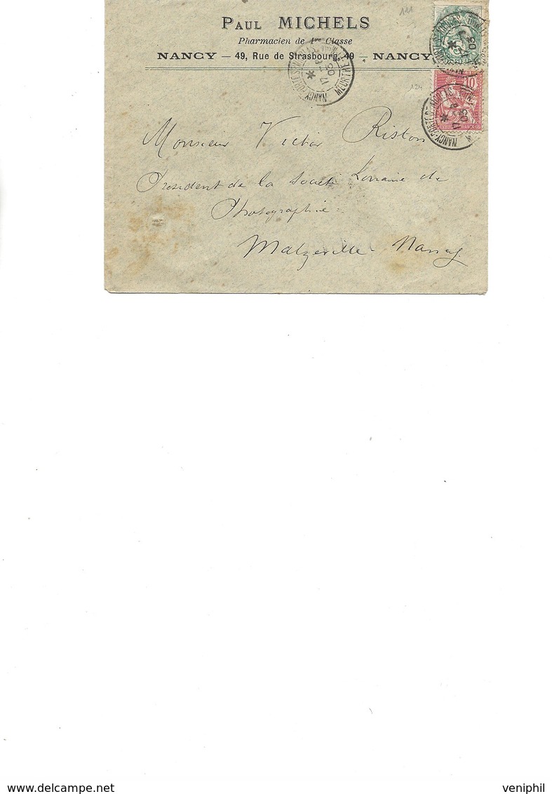 LETTRE AFFRANCHIE N° 111 ET 124 OBLITEREE CAD NANCY PORTES ST NICOLAS- ANNEE 1903 - Handstempels