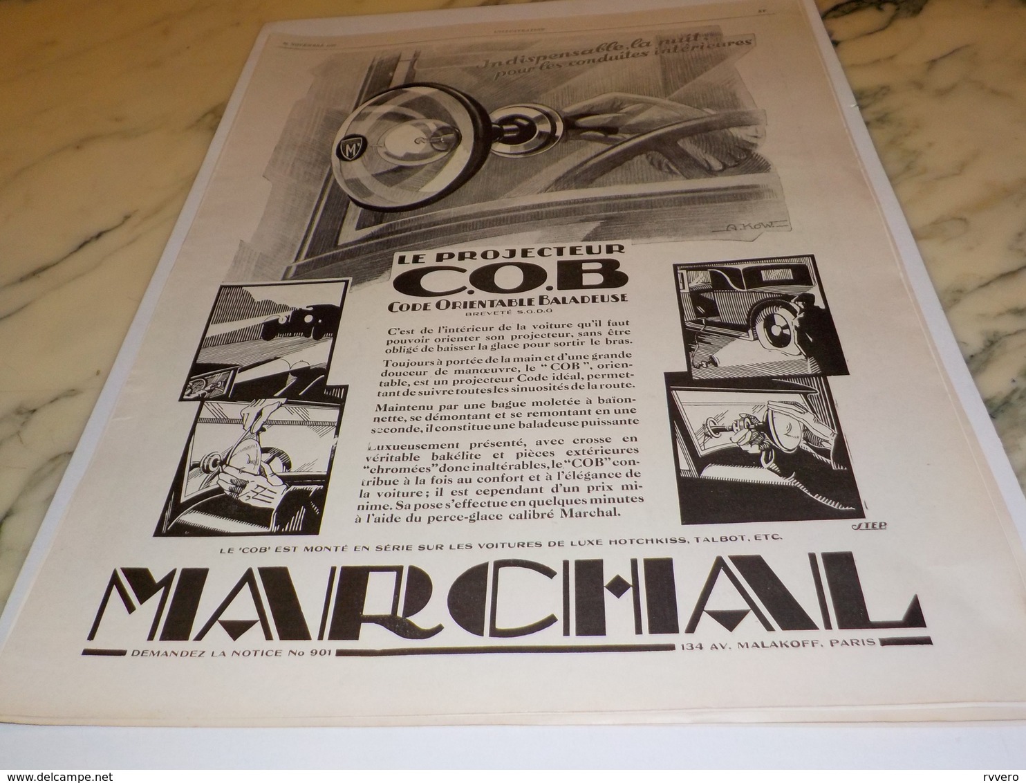 ANCIENNE PUBLICITE LE PROJECTEUR COB DE MARCHAL 1927 - Autres & Non Classés