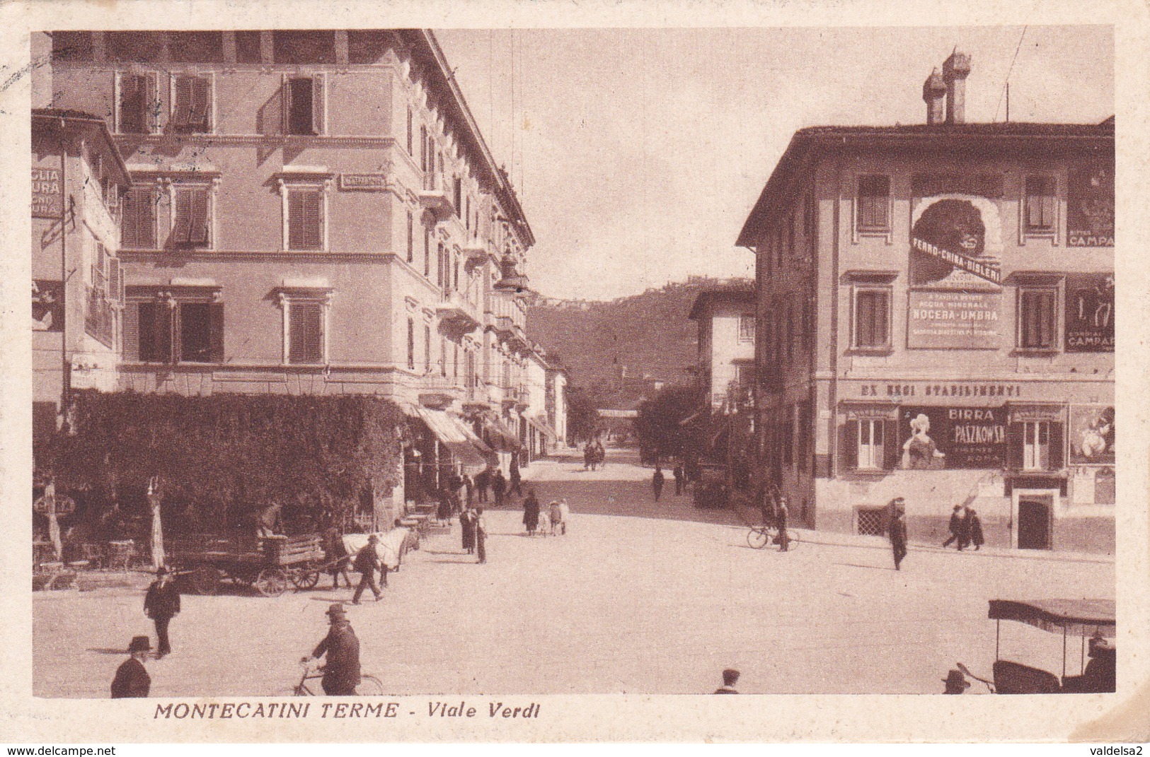 MONTECATINI TERME - PISTOIA - VIALE VERDI - PUBBLICITA' BIRRA PASZKOWSKI - FERRO CHINA BISLERI - ACQUA NOCERA UMBRA-1929 - Pistoia