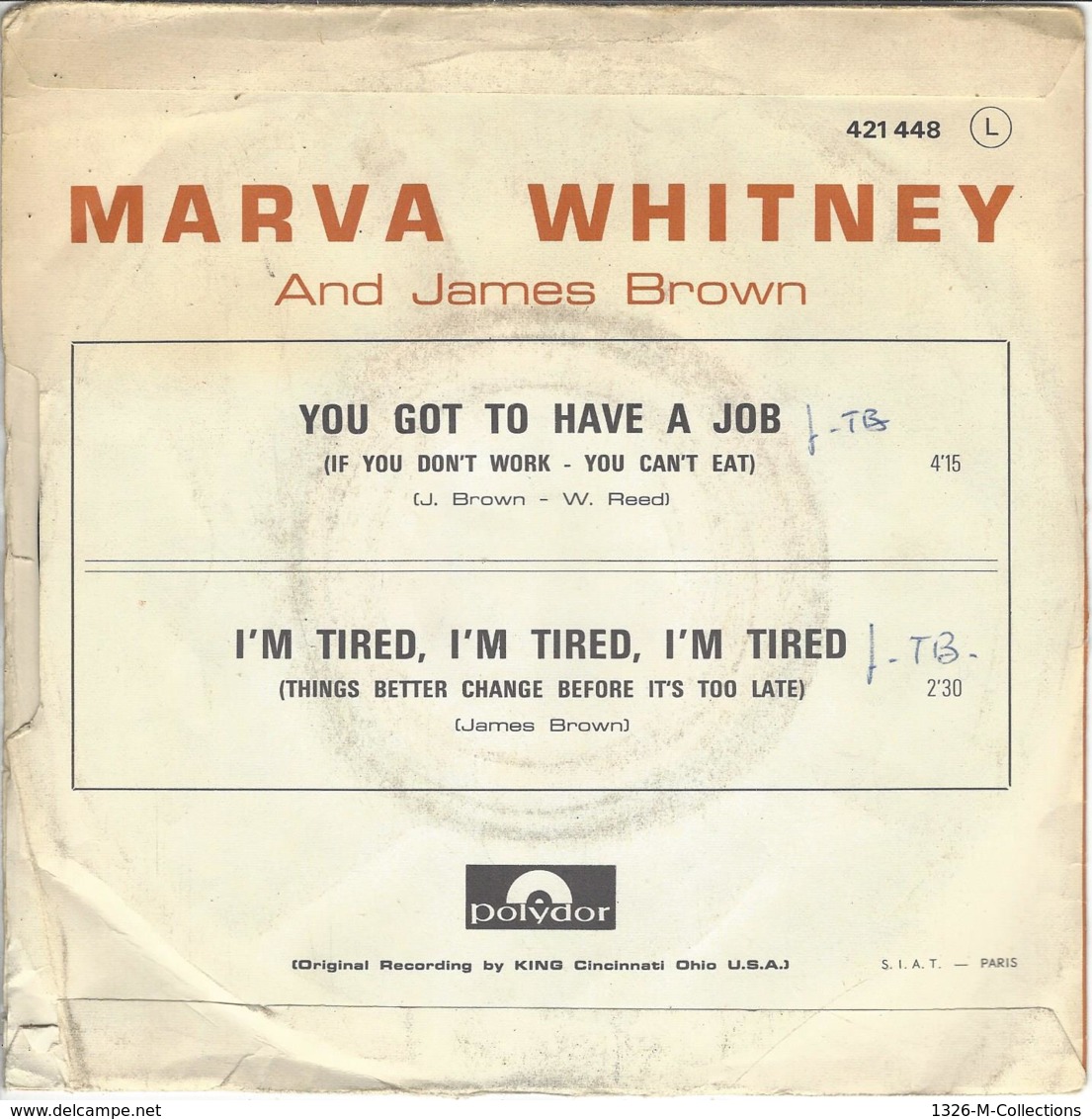 Vinyl 45 Tours MARVA WHITNEY AND JAMES BROWN - Blues