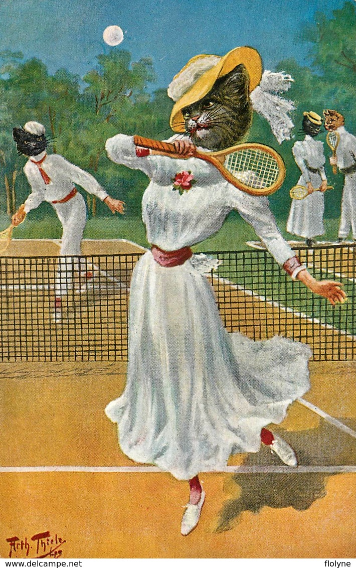 Chats Humanisés - Illustrateur Arthur THIELE - " Le Jeu De Tennis " Sport - Chat Cat Cats Katze - Chats