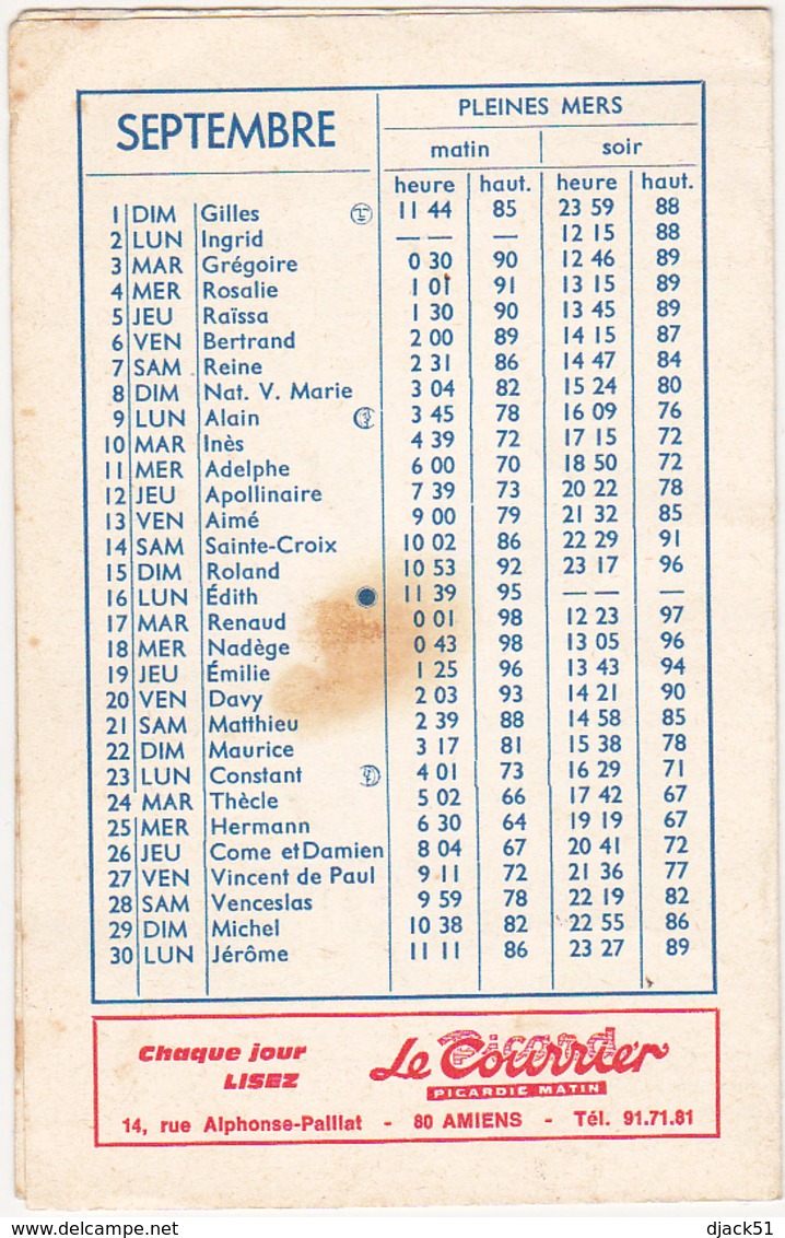 Le Courrier Picard - HORAIRES DES MAREES - 1974 - LE TREPORT - MERS - Europe