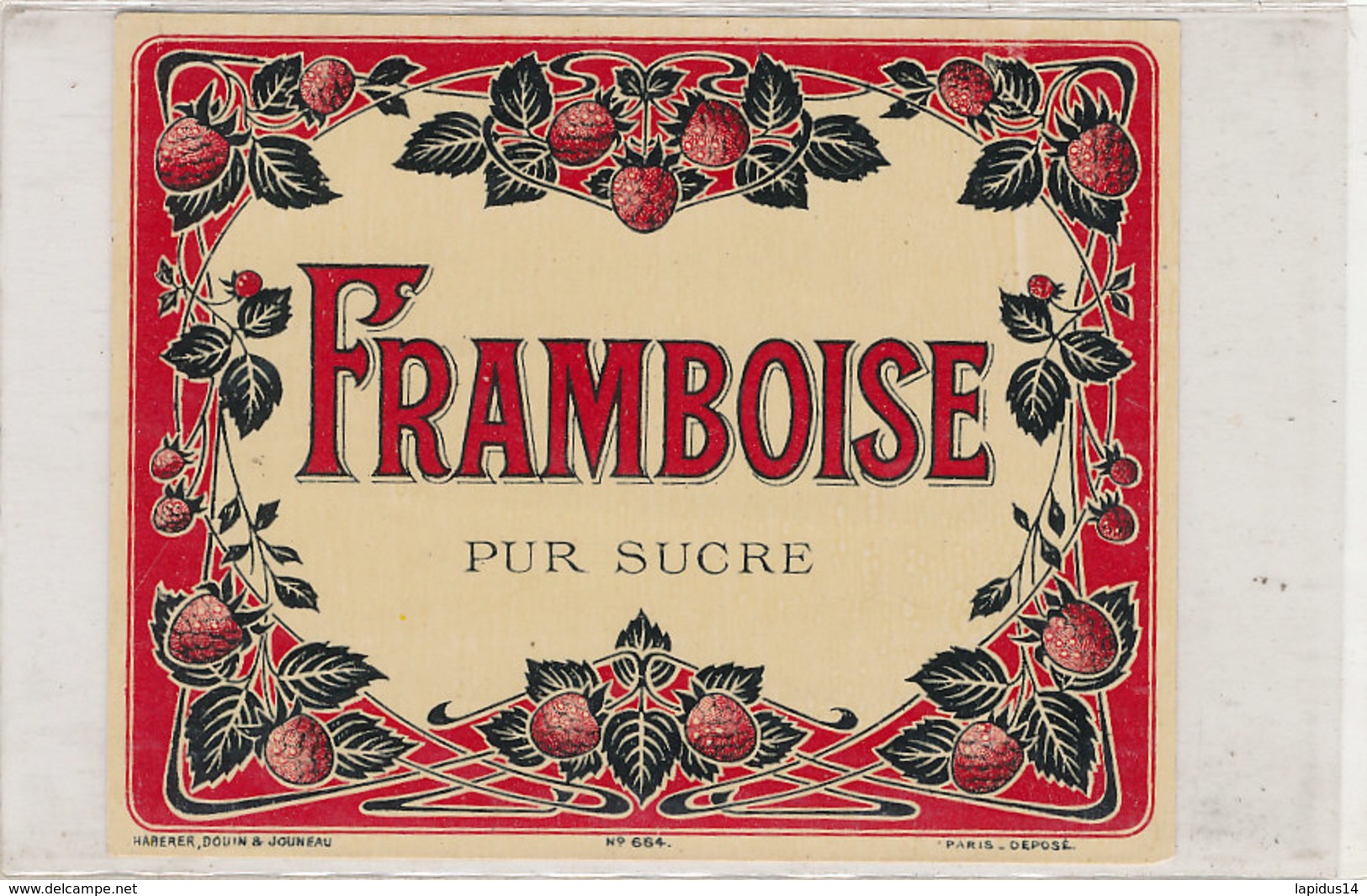 AN 795  / ETIQUETTE  - FRAMBOISE PUR SUCRE     N° 664 - Fruits Et Légumes