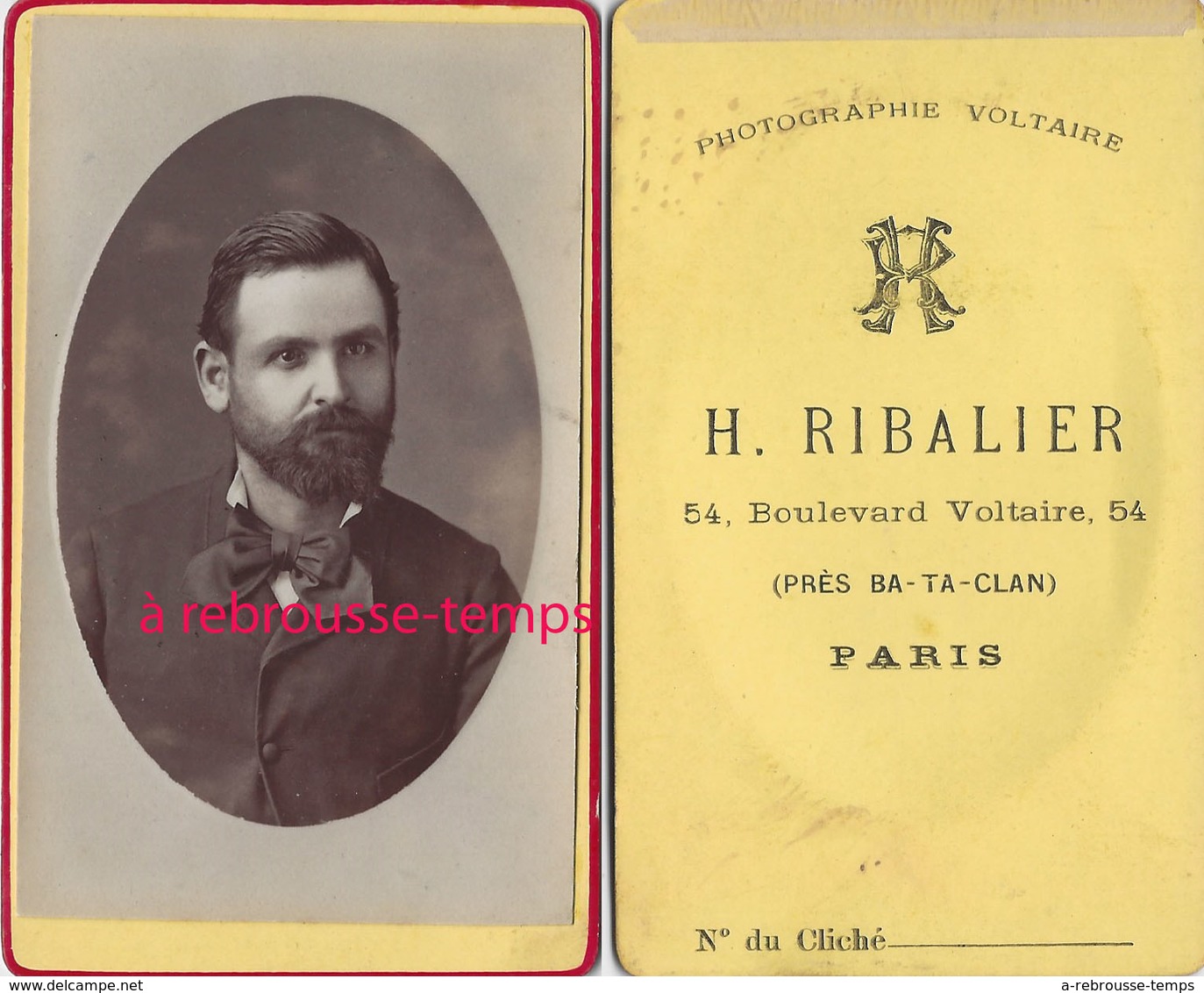 CDV Par Le Rare Photographe H. Ribalier (près Du Bataclan) à Paris 54 Bld Voltaire-beau Portrait D'homme - Anciennes (Av. 1900)