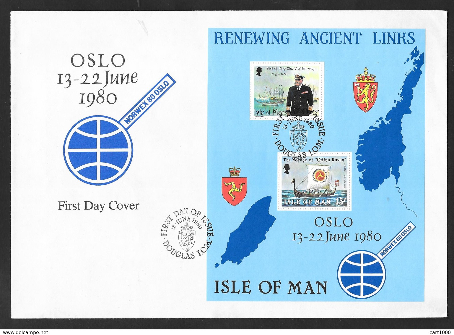 1980 ISLE OF MAN OSLO RENEWING ANCIENT LINKS FDC - Isola Di Man