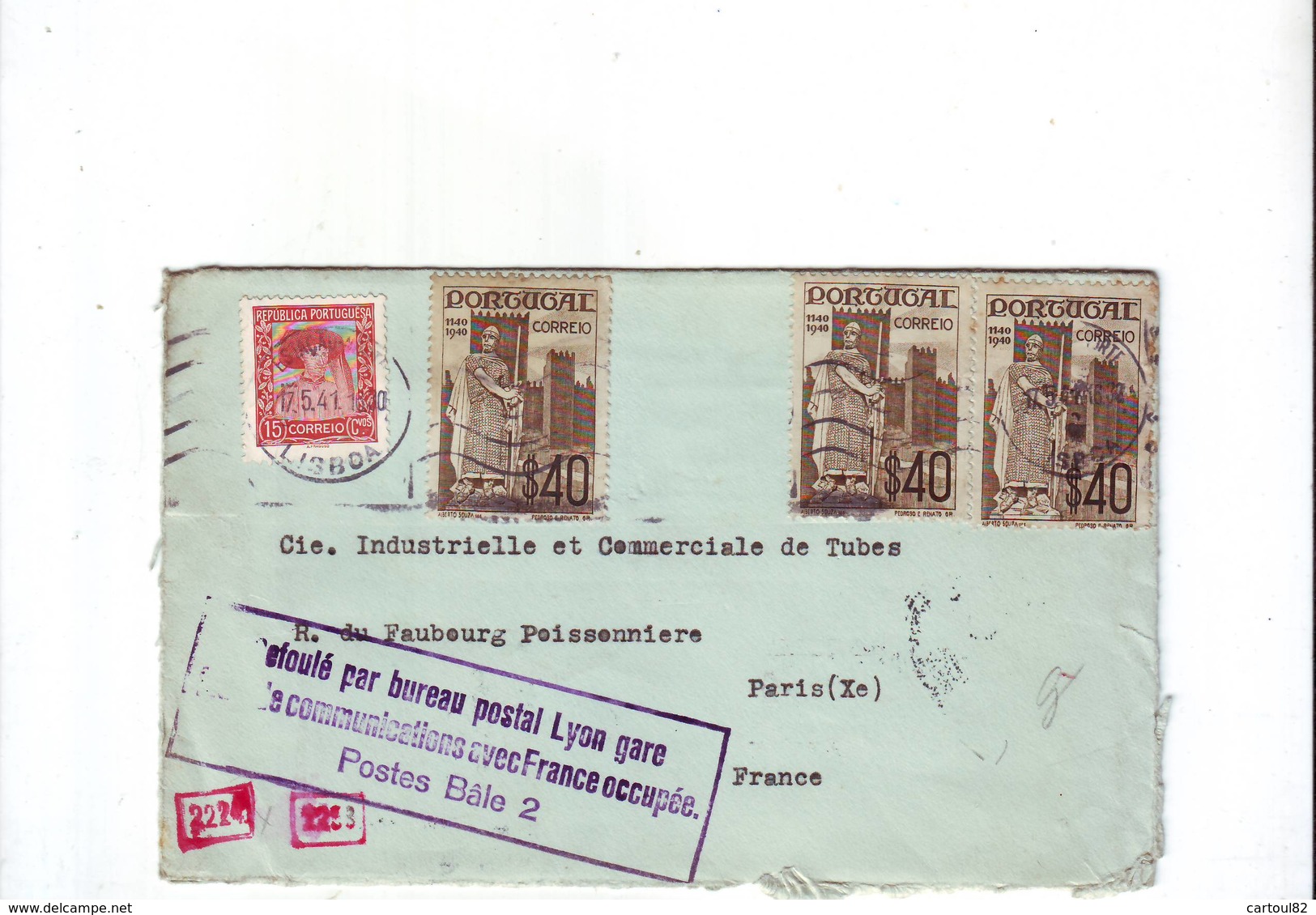 13  MN  Lettre Refusée Par Le Bureau Postal Lyon Gare 1941 Venant Du Portugal - Guerre Mondiale (Seconde)