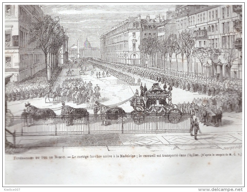 2  Gravure De  1865  ...funerailles  De Duc De Morny    Le Cortege   à La Madeleine Paris - Non Classés