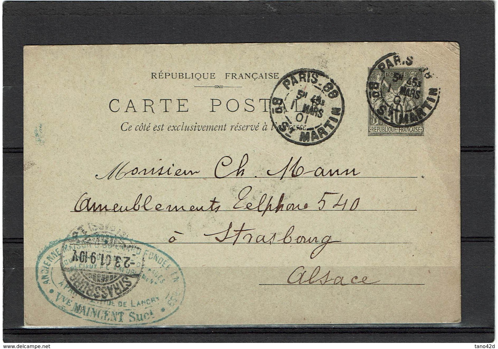 LCTN59/ALS 2 BB - ARCHIVE MANN - 7 EP SAGE 10c DE PARIS A STRASBOURG - Lots Et Collections : Entiers Et PAP