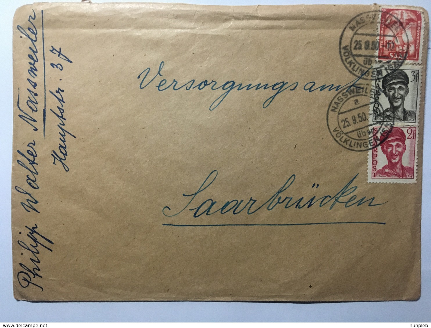 SAAR 1950 Cover Nassweiler To Saarbrucken - Storia Postale