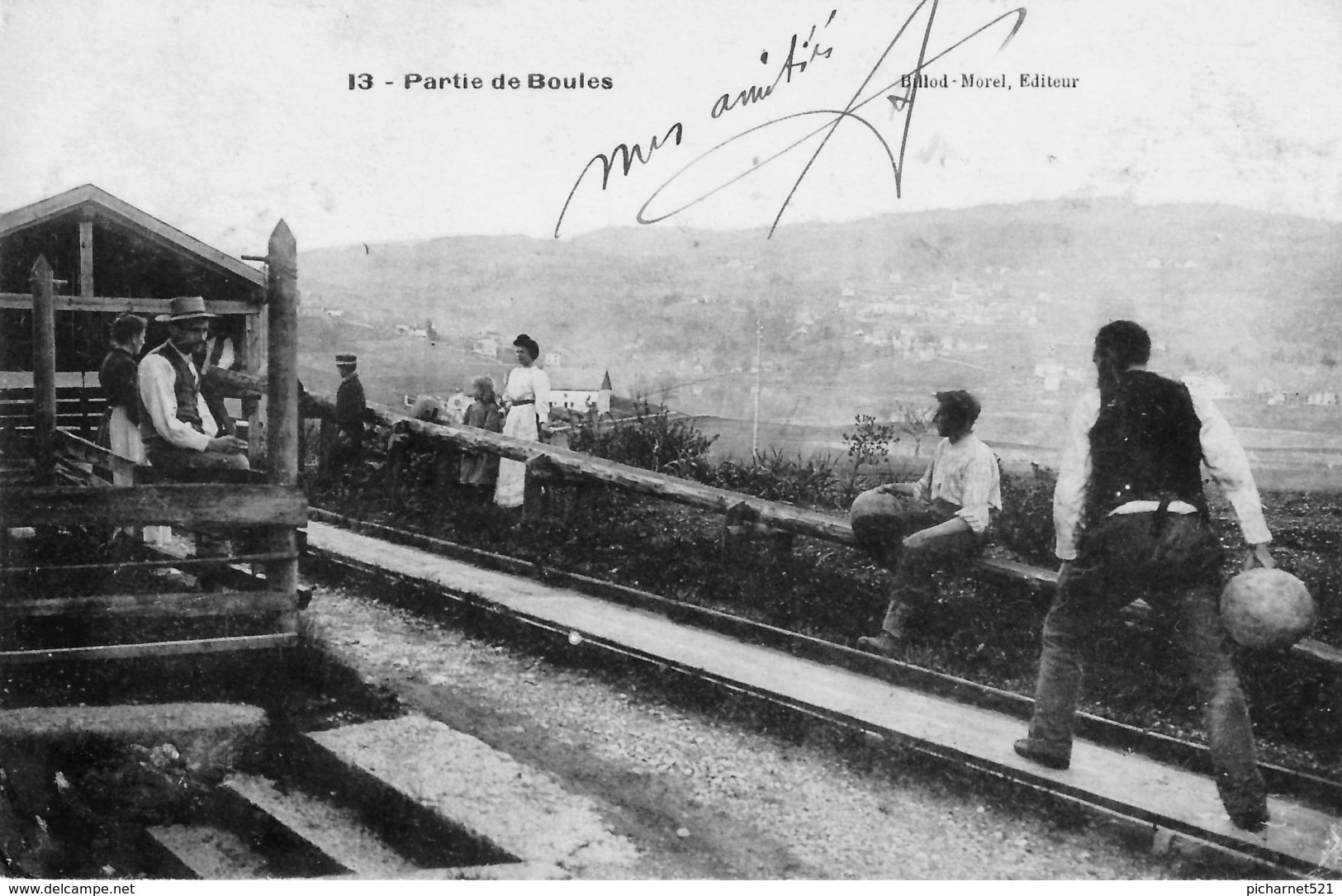 Partie De Boules. CPA Postée à  "Les Brenets", Suisse. Il S'agit De Boules Bien Particulières..Edit. Billod-Morel, N°13 - Pétanque