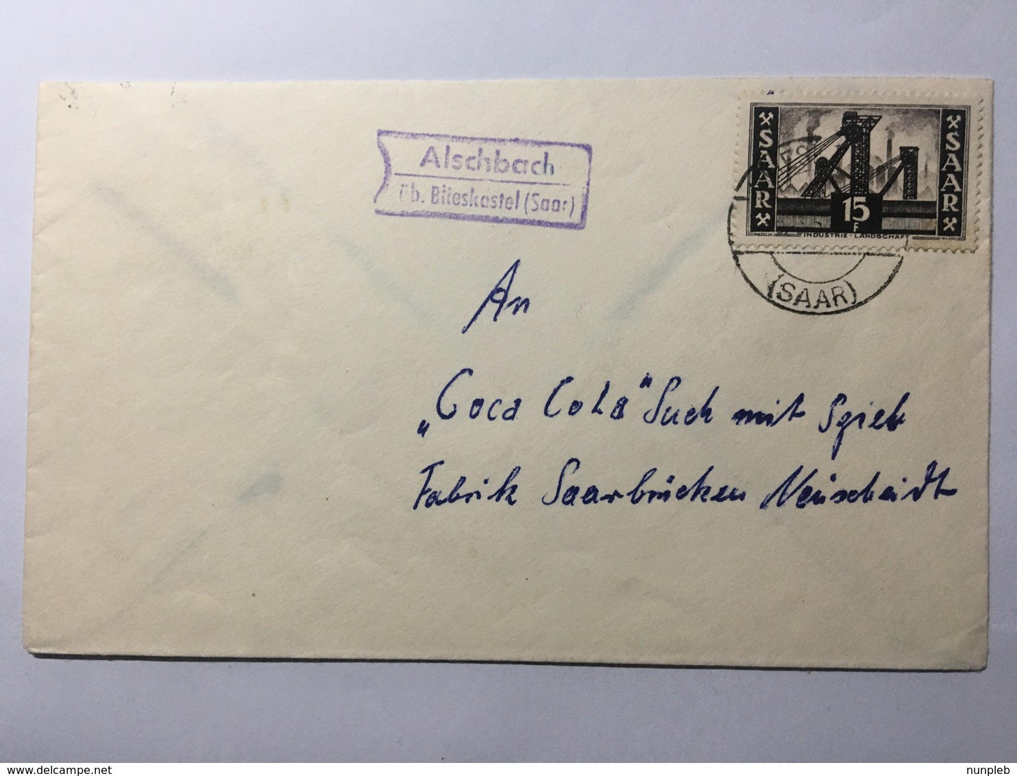 SAAR 1950`s Cover Alschbach To Saarbrucken - Briefe U. Dokumente