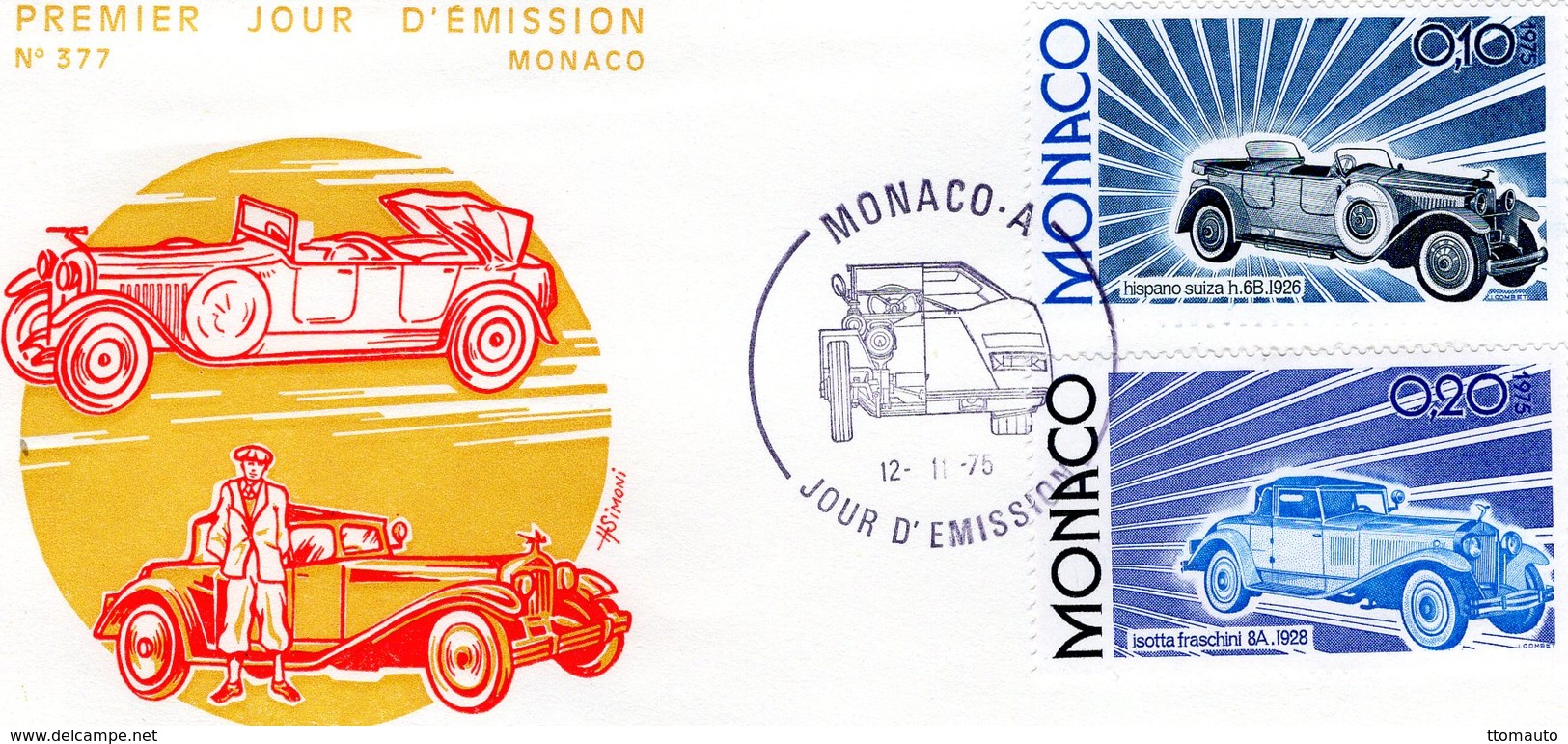 Monaco Envelope Premier Jour D'Emission - Hispano Suiza - Isotta Fraschini  -  Envelope 1er Jour 2v - Voitures