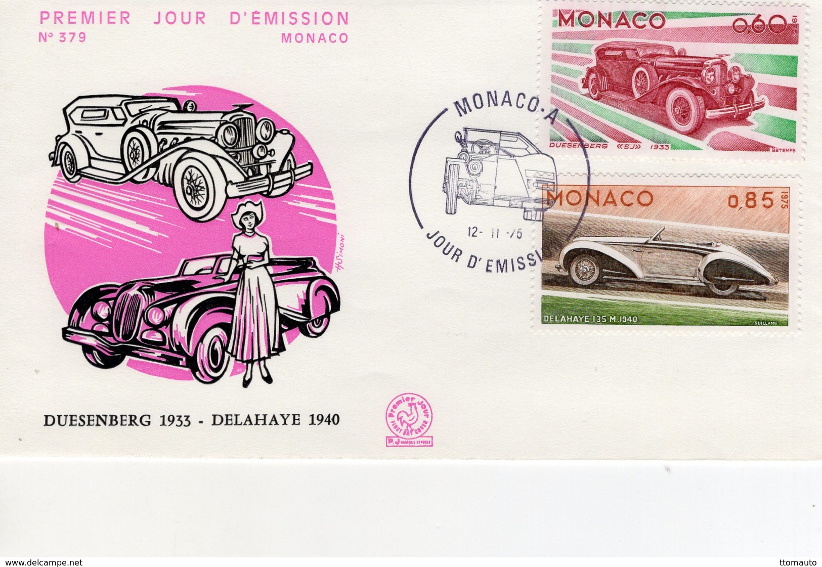 Monaco Envelope Premier Jour D'Emission -  Duesenberg - Delahaye 135M  -  Envelope 1er Jour 2v - Autos