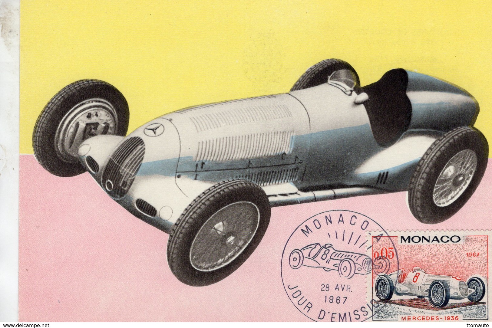 Monaco Carte Maximum - Voitures De Courses - Mercedes-Benz 1936 - Carte Premier Jour D'Emission - Automobili