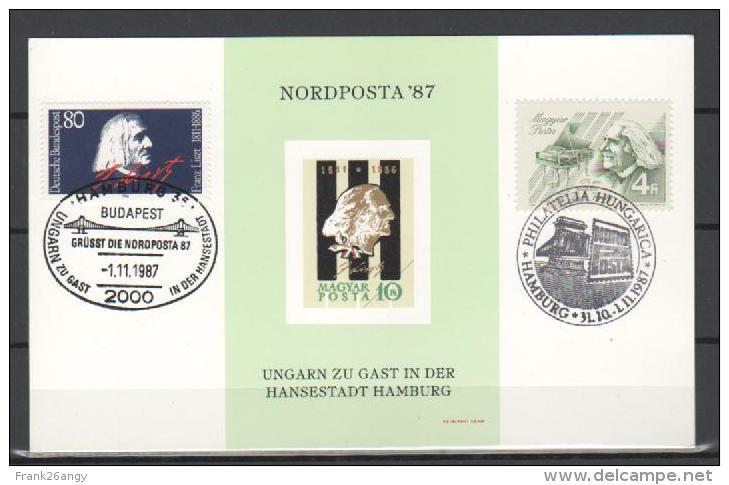 1987 - Franz Liszt  Emissione Congiunta Germania/Ungheria X Nordposta"87 Serie Cpl.  2v. Su Cartolina Maximum - Emissioni Congiunte